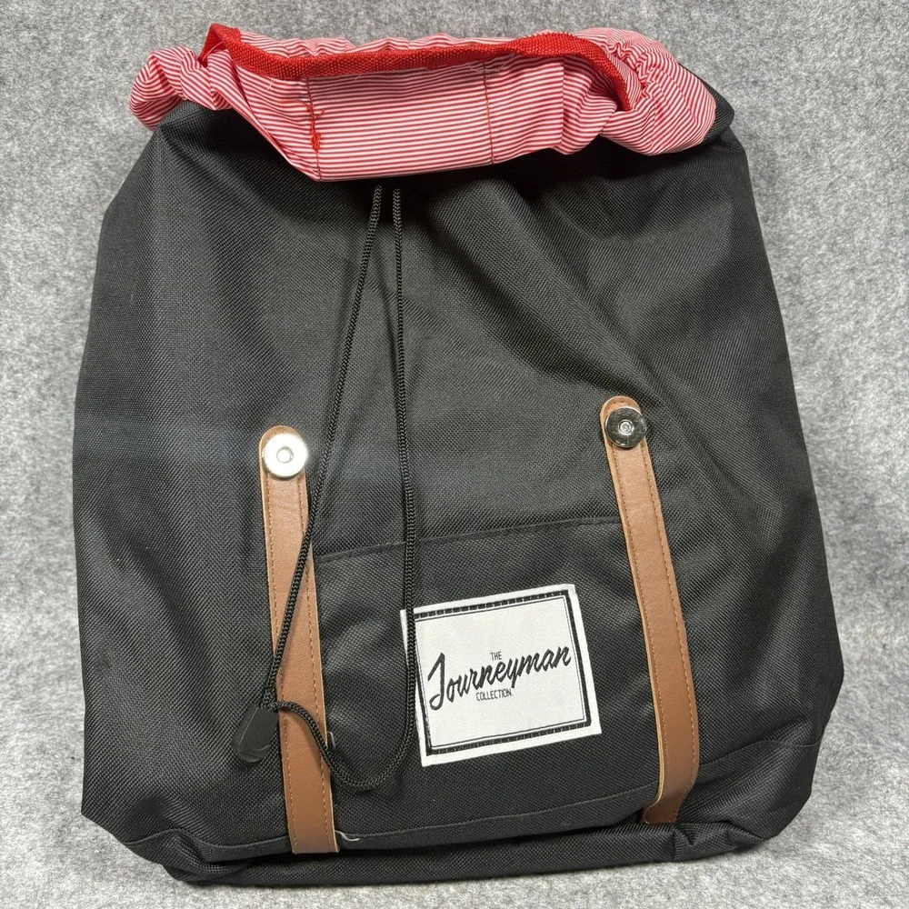 The Journeyman Collection Little America Backpack OS Black Faux Leather Straps